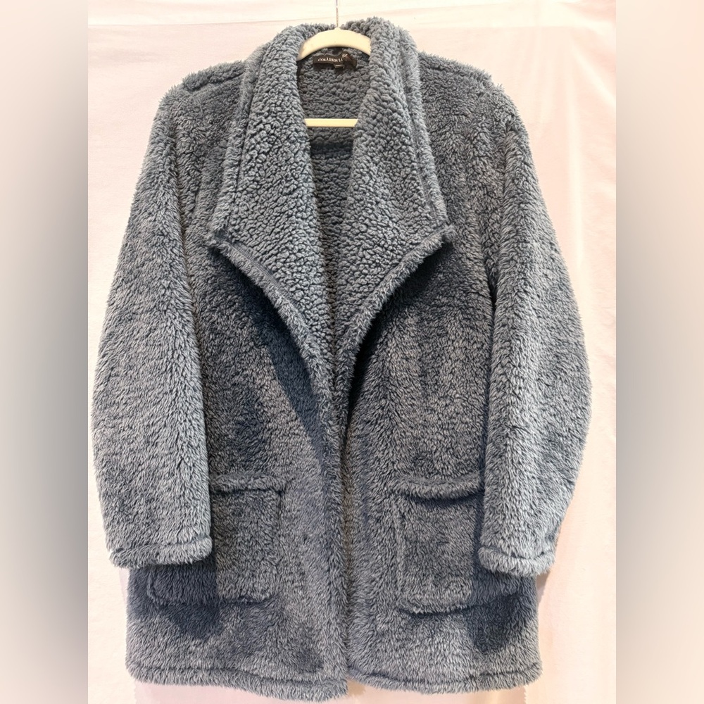 NWOT Colleen Lopez Slate Blue Faux Sherpa Lined Teddy Jacket